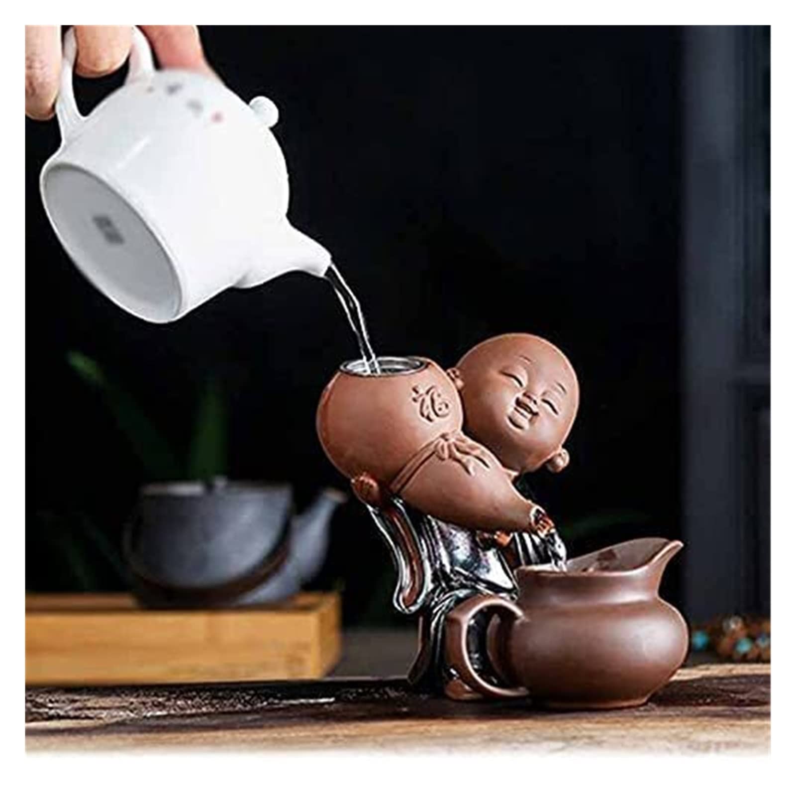 Estatua abstracta Escultura Estatuilla Decoración de la habitación Artesanía Decoración del hogar Adorno creativo, Té Mascota Pequeño monje Zen Accesorios de té de cerámica Bandeja de arena de Buda Fi