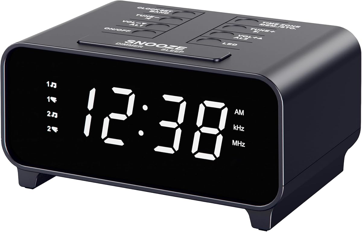 iTOMA Radio Alarm Clock with AM/FM Radio, Dual Alarm Function, Snooze Function, Memory Slots, Dimmer, 12/24 Hour Display, Digital Clock (213, Small (213R, Small) : Amazon.de