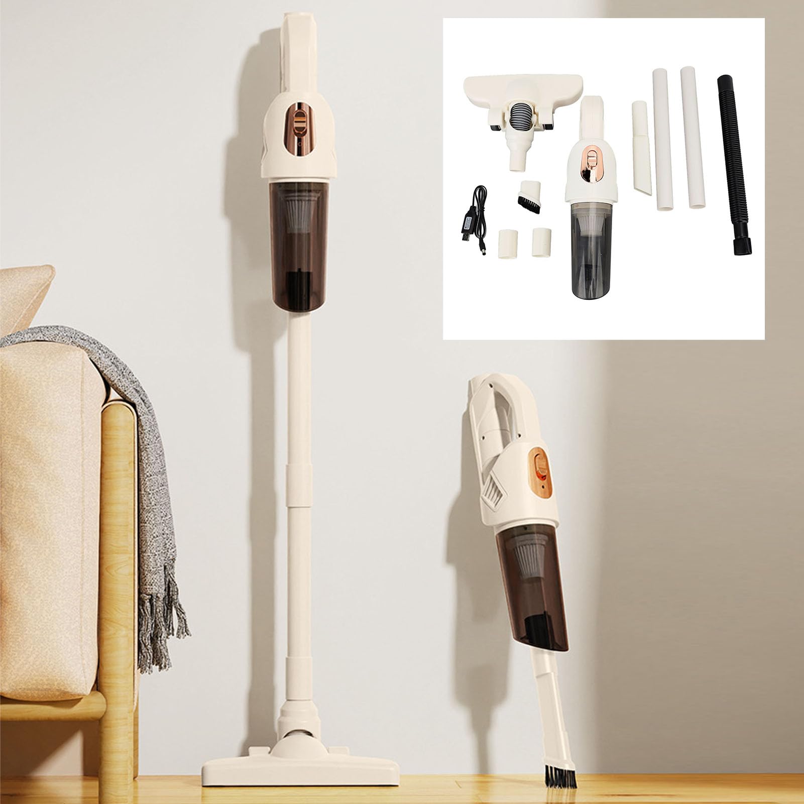 Aspirateur à Bâton Puissant, Aspirateur Vertical Portatif Portatif, Brosse Rotative à 270 Degrés pour Tapis et Poils d'animaux