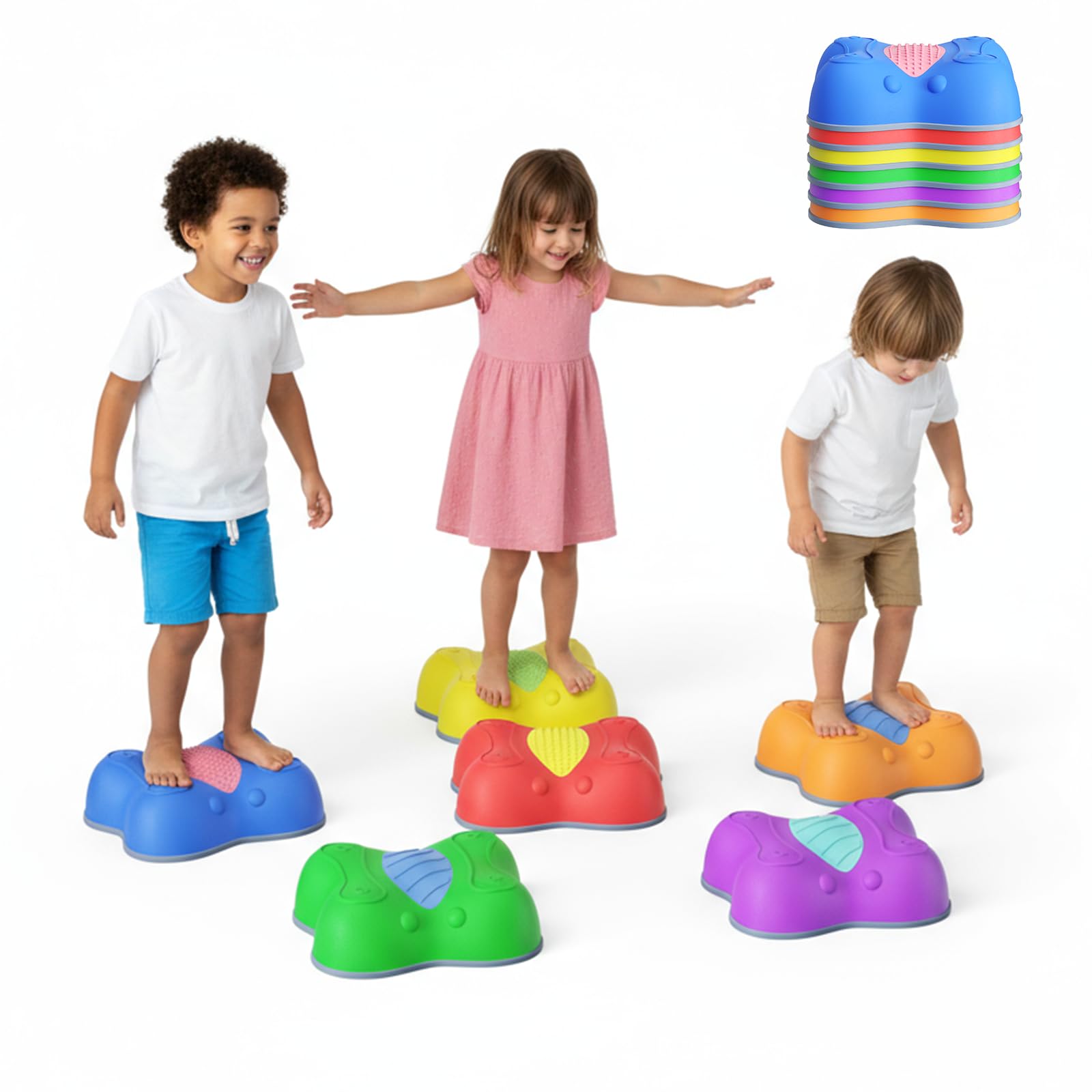 balance board bambini，6pcs impilabili con superfici testurizzate sensoriali,pietre sensoriali colorate a forma di farfalla Attrezzatura da gioco antiscivolo per esterni per bambini piccoli