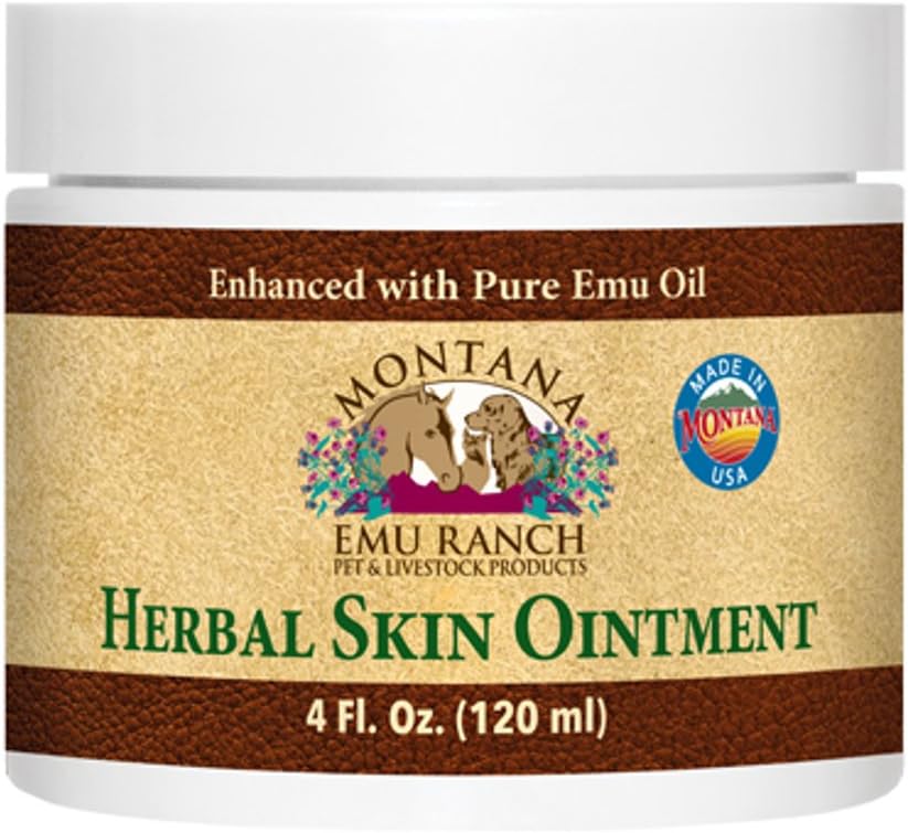 Montana Emu Ranch - Herbal Skin Ointment - 4 Ounce Jar - for Pet and Livestock - Made with Pure Emu Oil