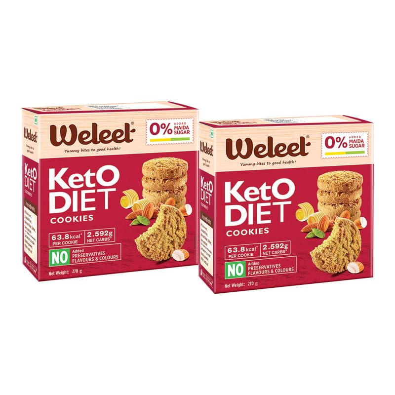 Image of Weleet Keto Diet Digestive Healthy Cookies | Home /Office Snack, 0% Maida /White Flour & Sugar|No Added Preservatives, Flavours & Colours, Enriched with Natural Ingredients|Pack of 2 (Each 270gm)