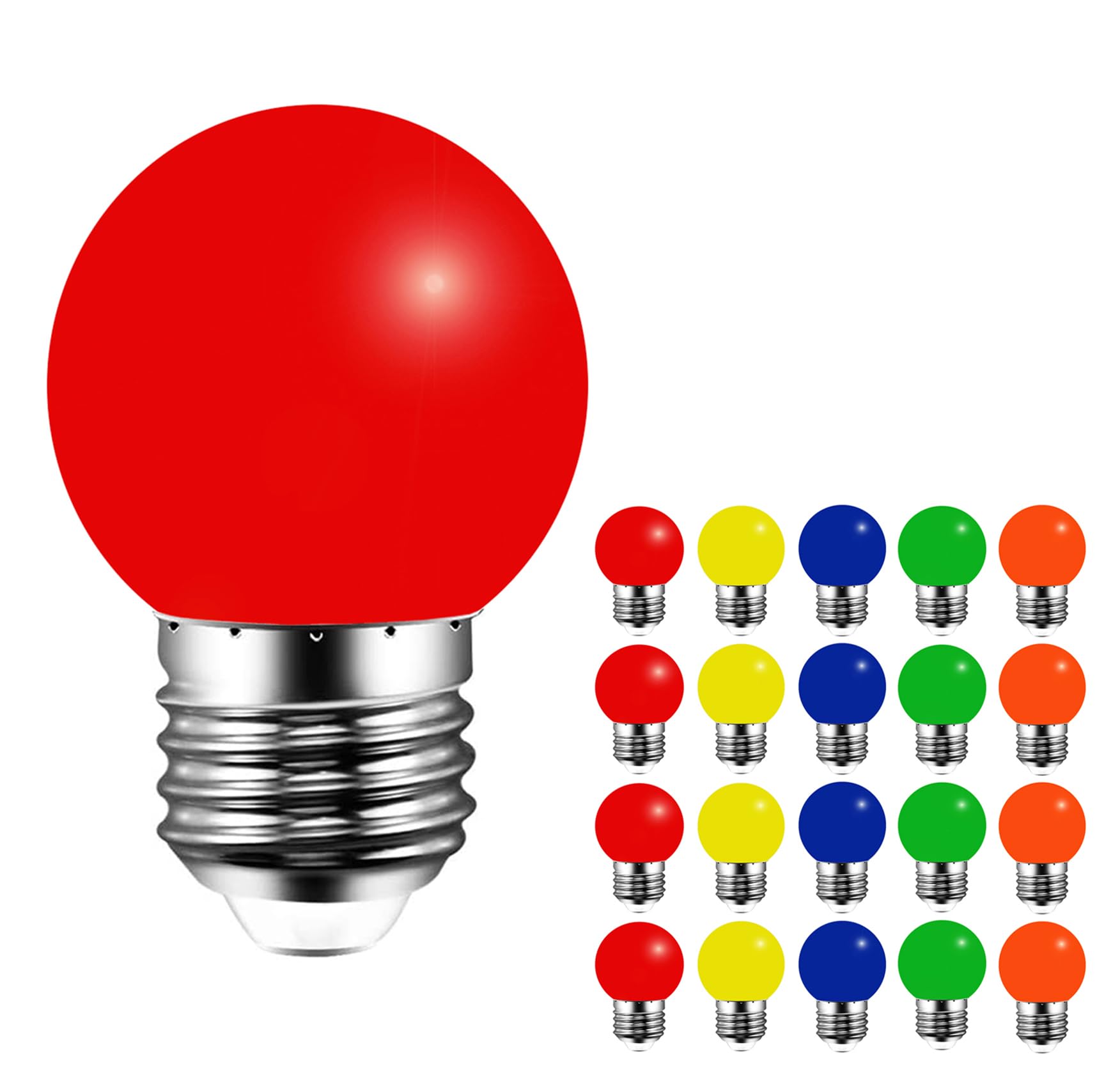 Lot de 20 ampoules LED colorées en forme de balle de golf E27 3 W, AC220 V, intensité non variable, couvercle en plastique, ampoules multicolores pour extérieur, intérieur, mariage, vert, orange)
