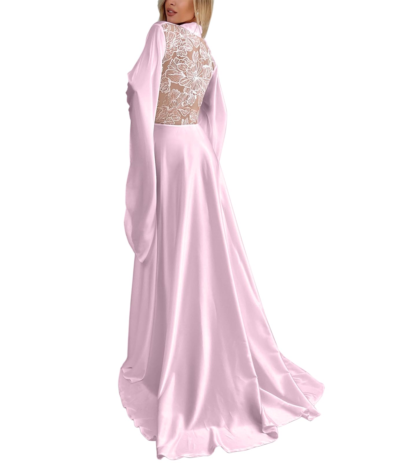 FIXRIMCH Satin Floor Length Robes for Women Lace Bride Kimono Nightgown Silk Bridesmaid Robes Wedding Party Sleepwear Dress