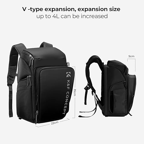 Miniatura 6 de K&F CONCEPT Mochila para cámara 25L Bolsa para cámara de gran capacidad con funda impermeable Compartimento para laptop de 15.6 pulgadas Compatible