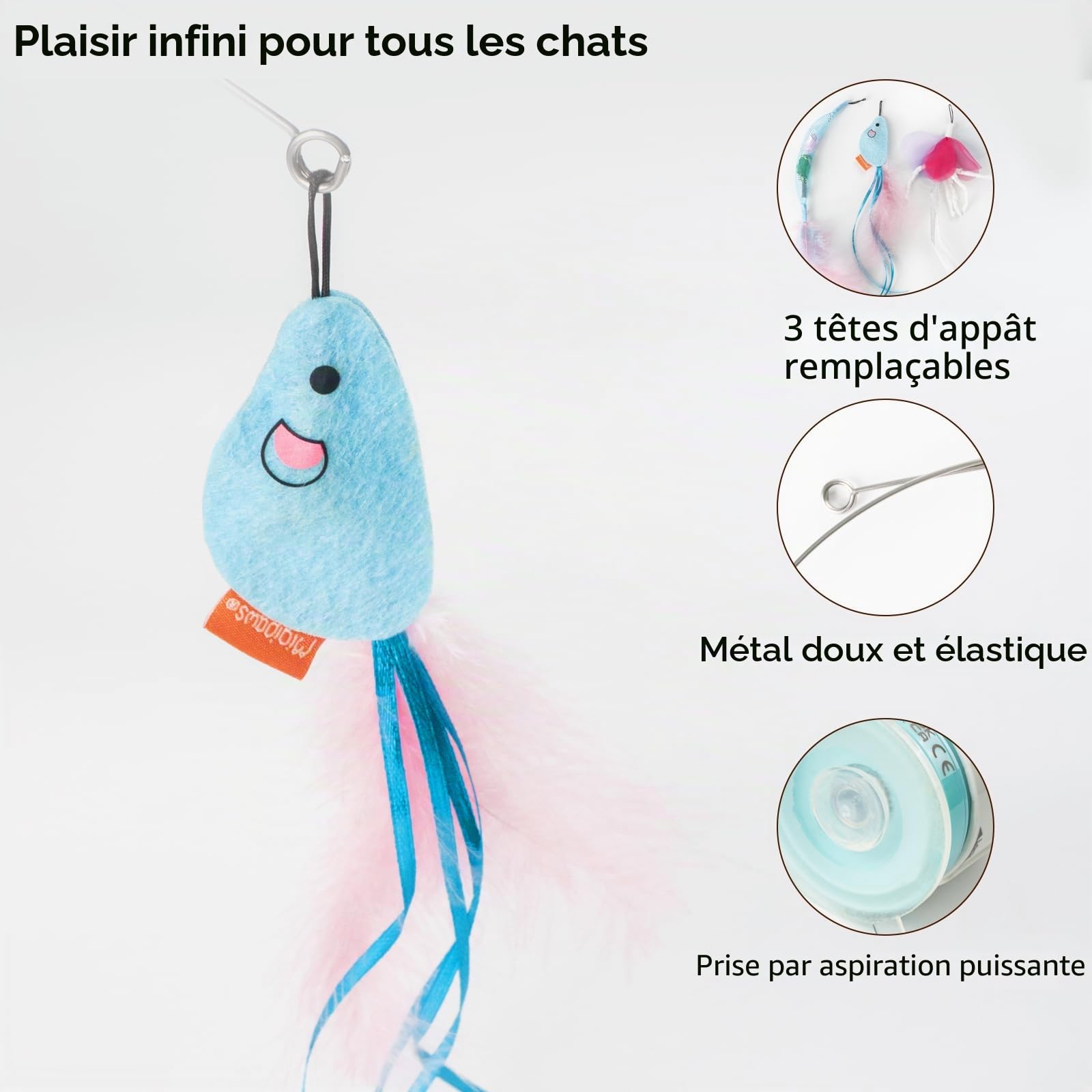 Jouet interactif automatique Migipaws pour chat avec ventouse puissante, fil flexible de 70 cm et conception pliable DIY, jouet rechargeable pour chat avec minuterie automatique pour chats d'intérieur