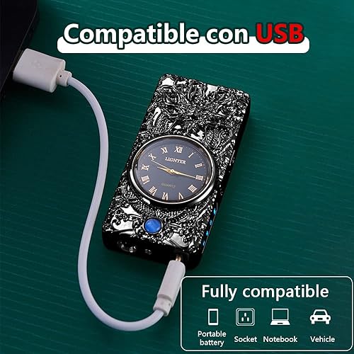 Miniatura 5 de SKRFIRE Dragon Plasma - Encendedor USB eléctrico de arco  Metal multifuncional con esfera luminosa de reloj real e iluminación LED (dragón negro)