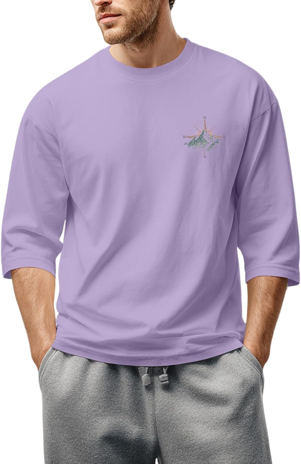 WENKOMG1 Men's Novelty Graphic Print Tee Shirt 3/4 Sleeve Casual Summer Hawaiian Beach T-Shirt, S-3XL