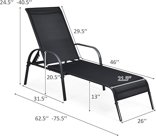 Miniatura 2 de Giantex Tumbona ajustable para patio, sillas reclinables plegables para exteriores con respaldo ajustable, marco de metal resistente, silla para