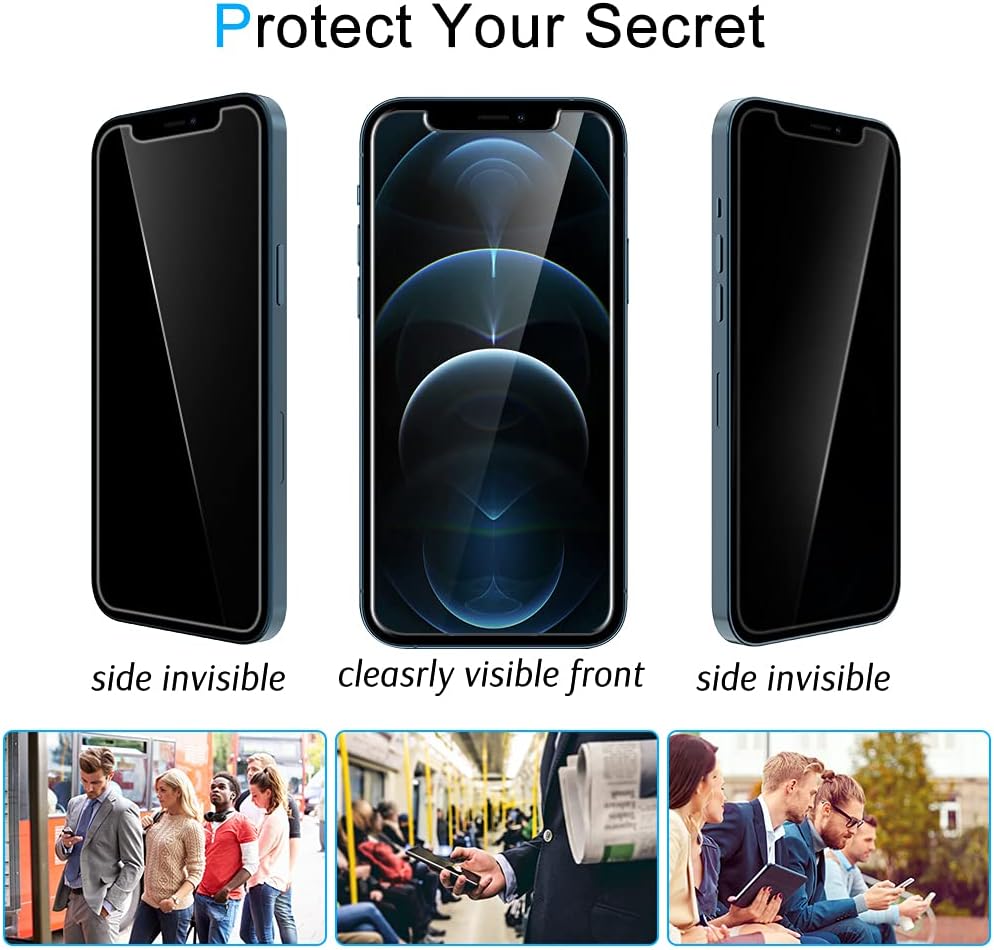 LϟK 2 Pack Privacy Screen Protector Compatible for iPhone 12 Pro Max 5G 6.7 inch with 2 Pack Camera Lens Protector, Tempered Glass, Case Friendly, No Bubble, Installation Tray