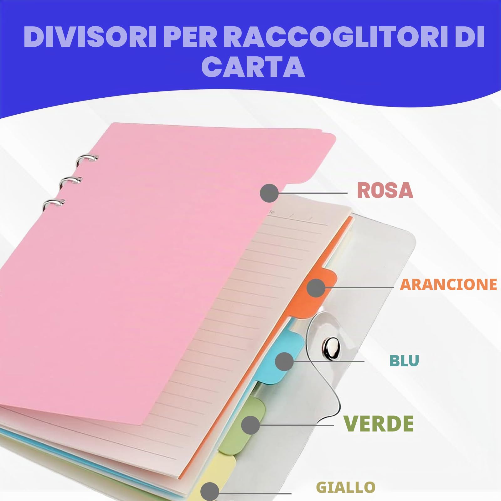 Raccoglitore ad Anelli A5 Trasparente in Morbido PVC - Notebook Ricaricabile Con 6 Anelli Rotondi, Carta di Riempimento e Divisore per Ufficio