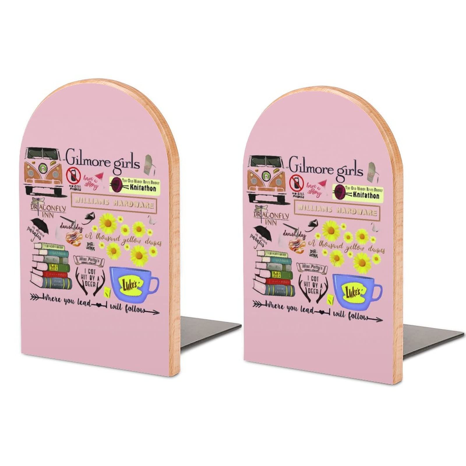 Gilmore Girls Wooden Bookend Decor Unique Book End for Shelf Heavy Duty Cute Printed