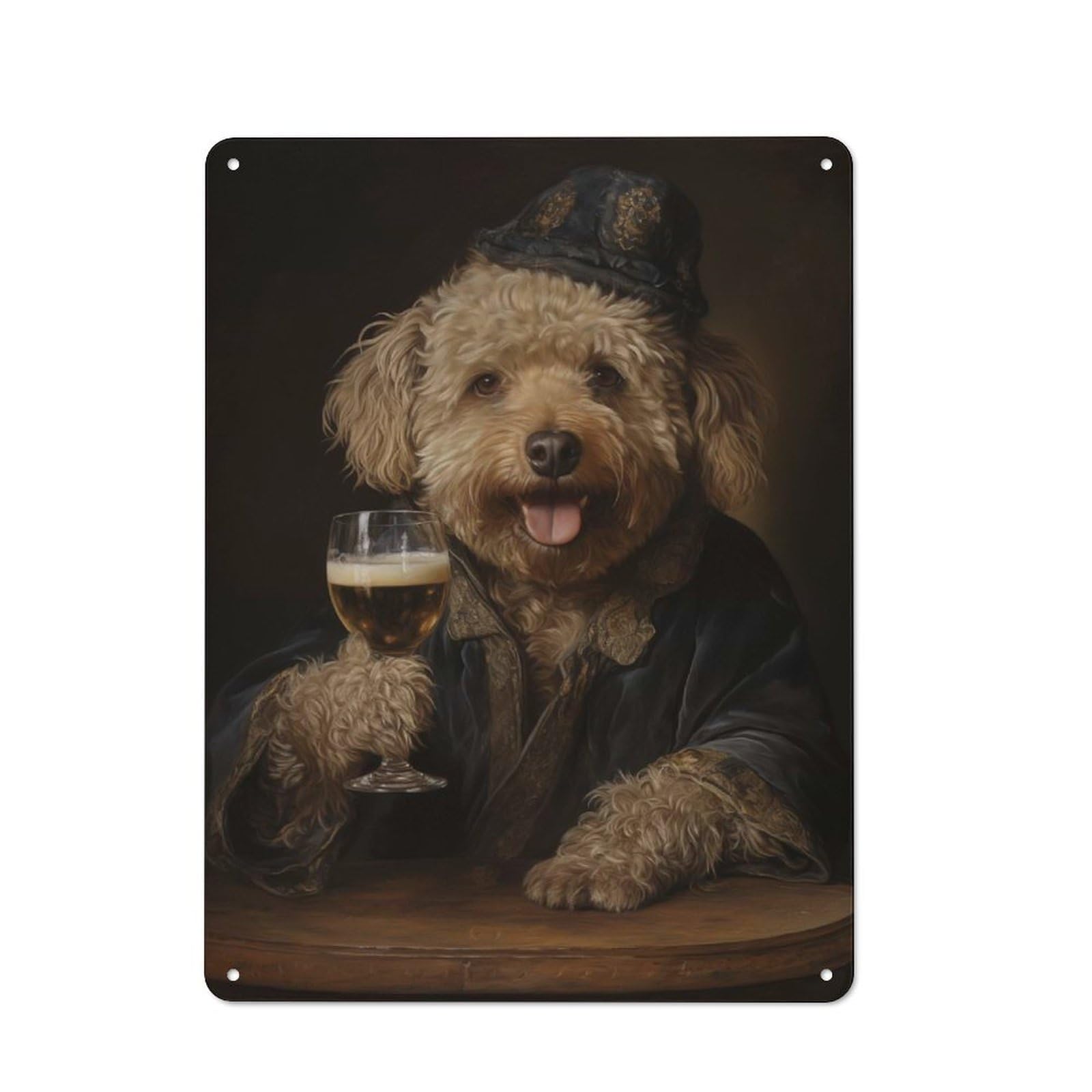 Nostalgic Poodle Holding A Beer Decorative Tin Sign 40x30cm, Vintage Wall Decor for Lounge, Study, Pub Or Wall Gallery