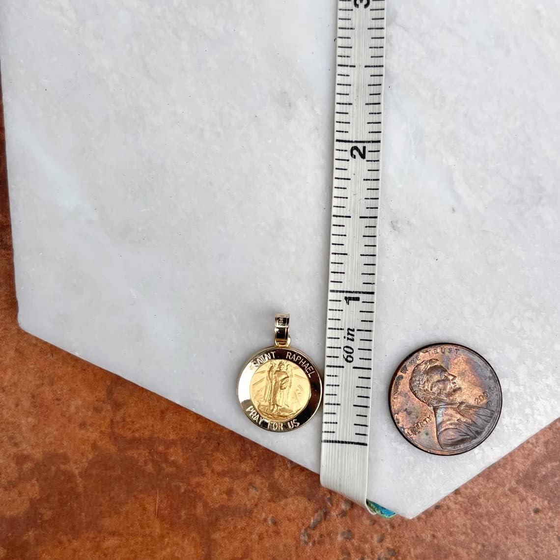 JewelryWeb 14k Yellow Gold Hollow Satin Back Polished and Satin St. Raphael Medal Pendant Necklace 18x16mm Wide Pendant for Women - Image 7