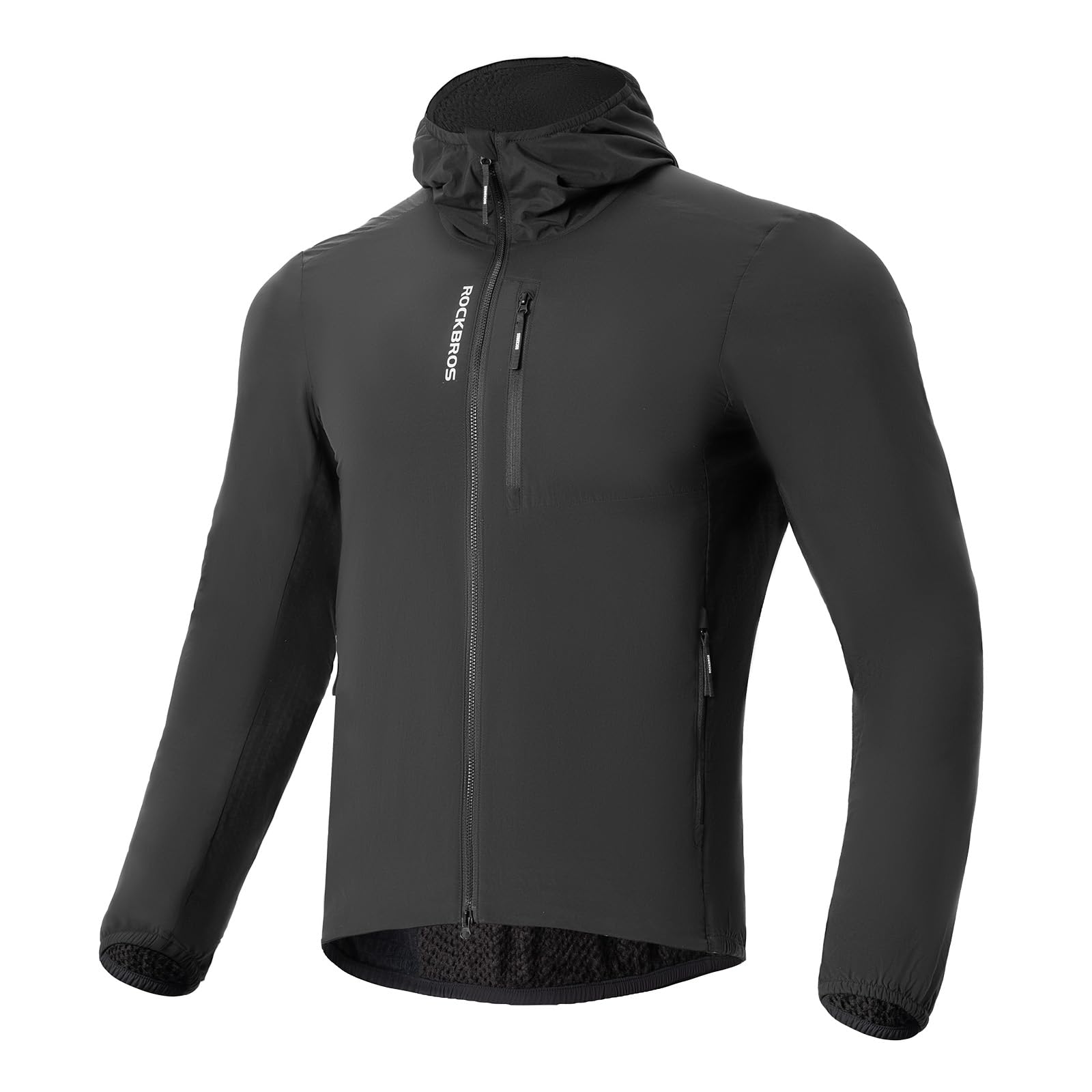 ROCKBROS Chaqueta Ciclismo para Hombre, Cálida Cortavientos Transpirable Resistente al Agua y Reflectante con Bolsillos para Running Senderismo Deportes al Aire Libre, Negro