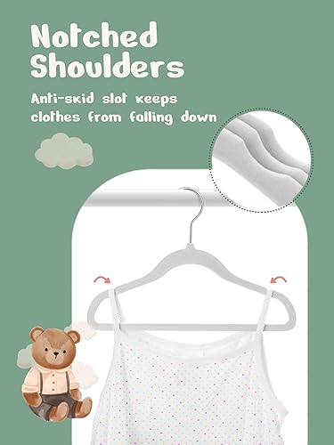 Miniatura 3 de HOUSE DAY Perchas de terciopelo para bebés de 11 pulgadas, paquete de 50 unidades, color gris, perchas de alta calidad para niños, ropa de bebés y