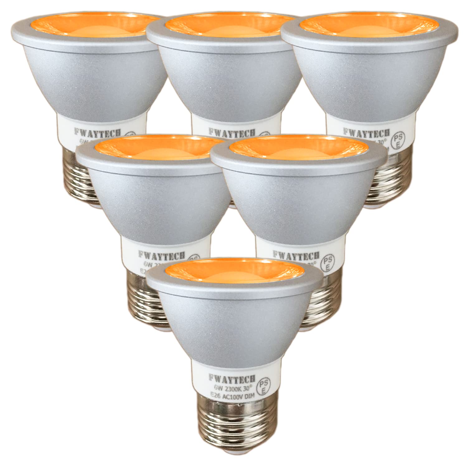 FWAYTECH LED電球 e26 調光器対応 6W ダイクロ型50W~60W相当 中角30度 ダクトレールLEDスポットライト ダイクロハロゲン電球代替え 密閉器具対応 (濃い電球色相当(2300K), 本体銀 E26口金 調光(6個))