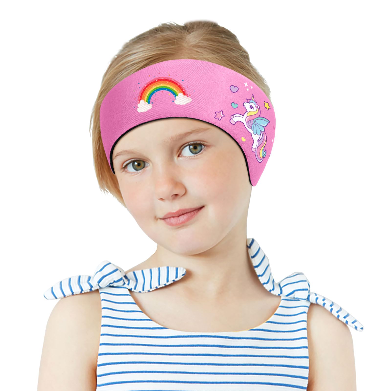 MoKo Kids Swimming Headband - Cute Waterproof Ear Protection for Bathing & Swimming, Age 1-3, S Size, Pink Rainbow Unicorn