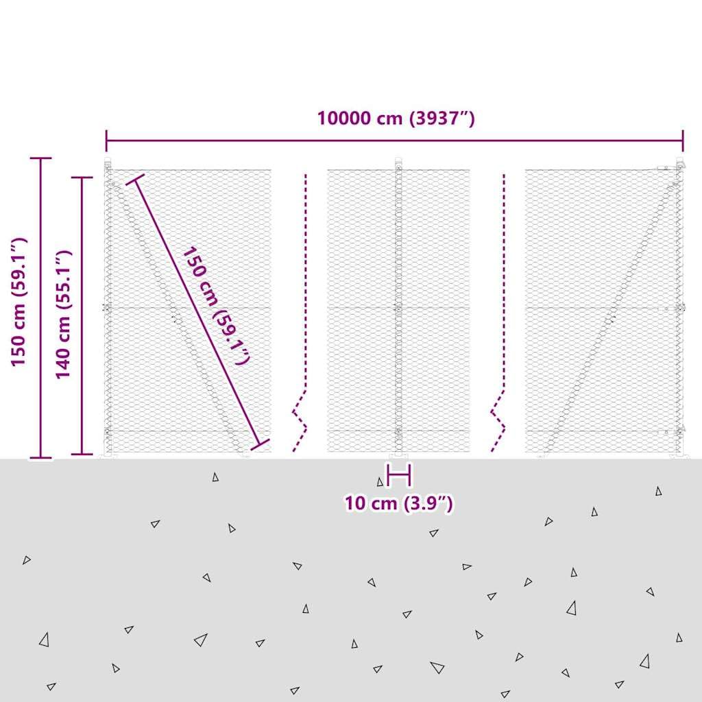 vidaXL Recinzione esagonale con base in cemento 100 x 1,4 m Argento