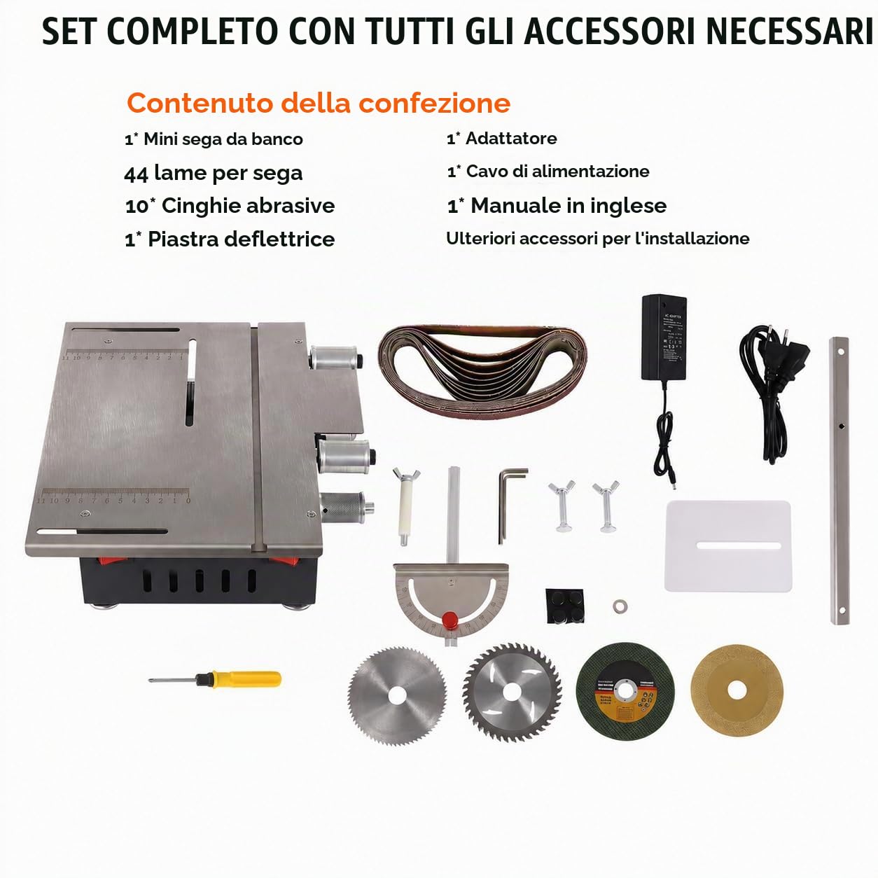 Sega circolare da tavolo con cinghia abrasiva, 200 W, 10000 giri/min, mini sega da tavolo, 7 marce, profondità di taglio 33 mm