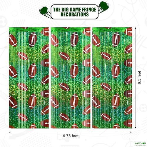 Image of KatchOn, XtraLarge 3Pcs Football Fringe Curtains - 9.75 x 6.5 Ft | Glitter Foil Fringe Curtain Backdrop Football Party Decorations | Sports Theme Birthday Backdrop, Game Day, Football Party Supplies
