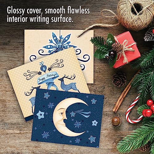 Image of The Best Card Company - 10 Blank Merry Christmas Note Cards (4 x 5.12 Inch) - Boxed Holiday Notecards with Envelopes - Blue Christmas M6700XSB