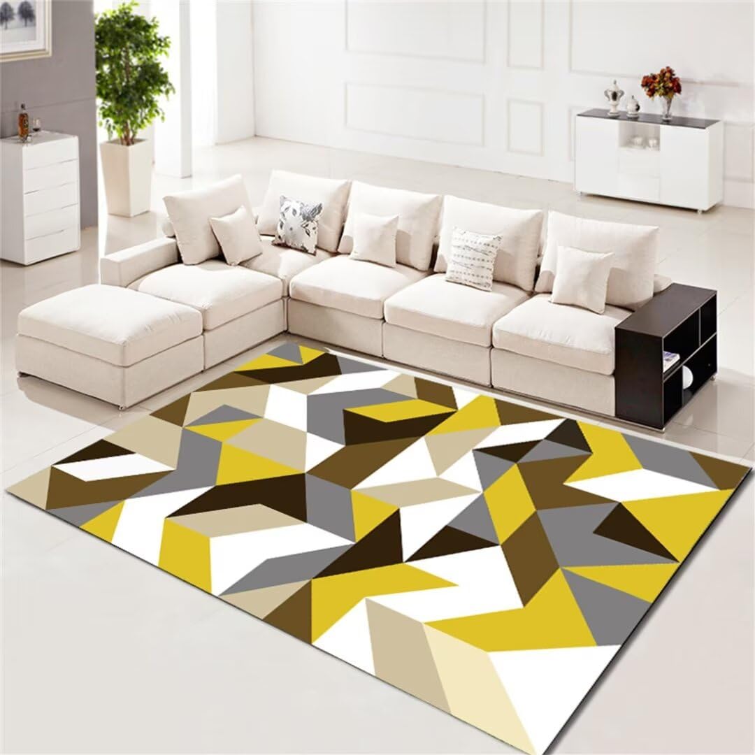 Tapis enfant jaune géométrique de 60x100 cm idéal pour habiller le sol du salon