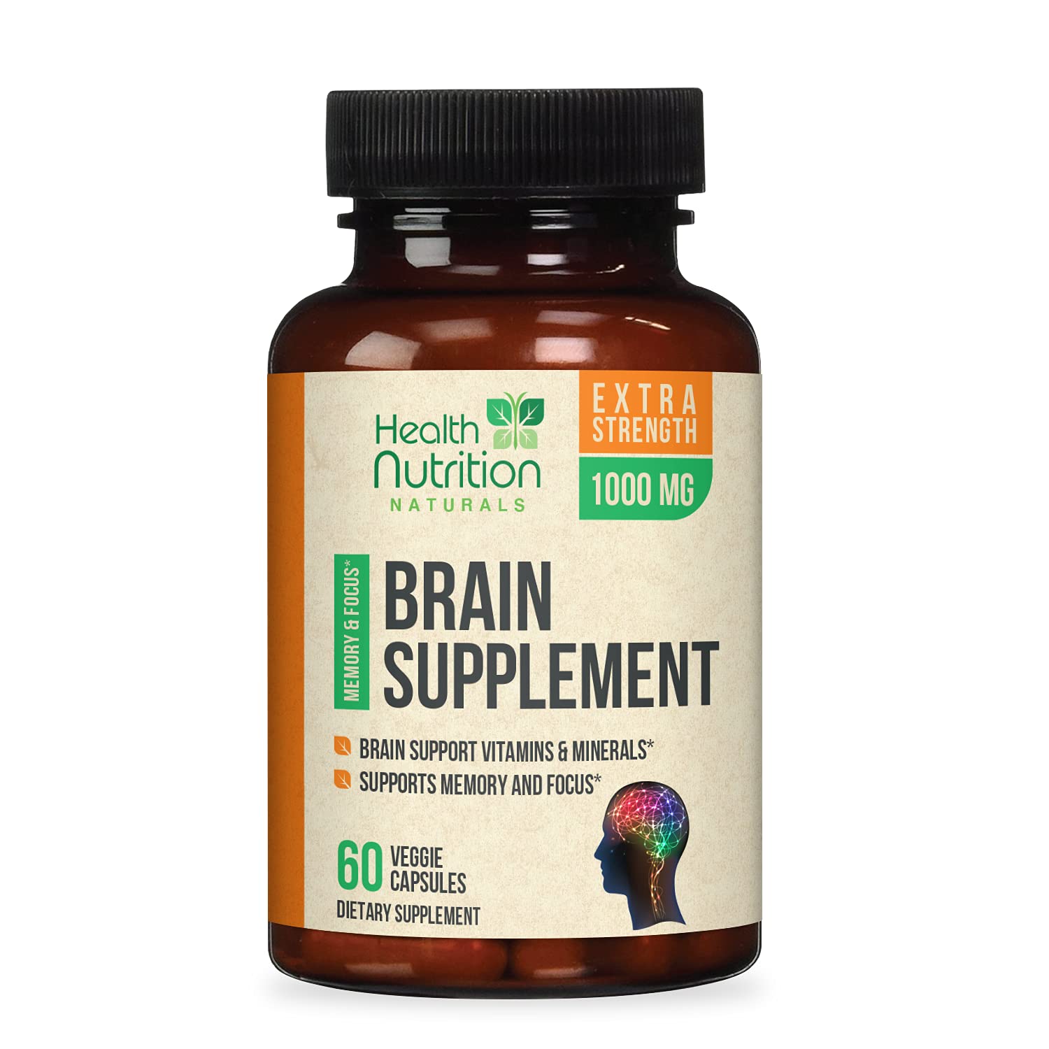 Brain Supplements for Memory and Focus - Nootropic Capsules for Concentration, Cognitive, & Mental Clarity Support, DMAE Bacopa, Phosphatidylserine, Brain Health Vitamins B12, B6, C, E - 60 Count