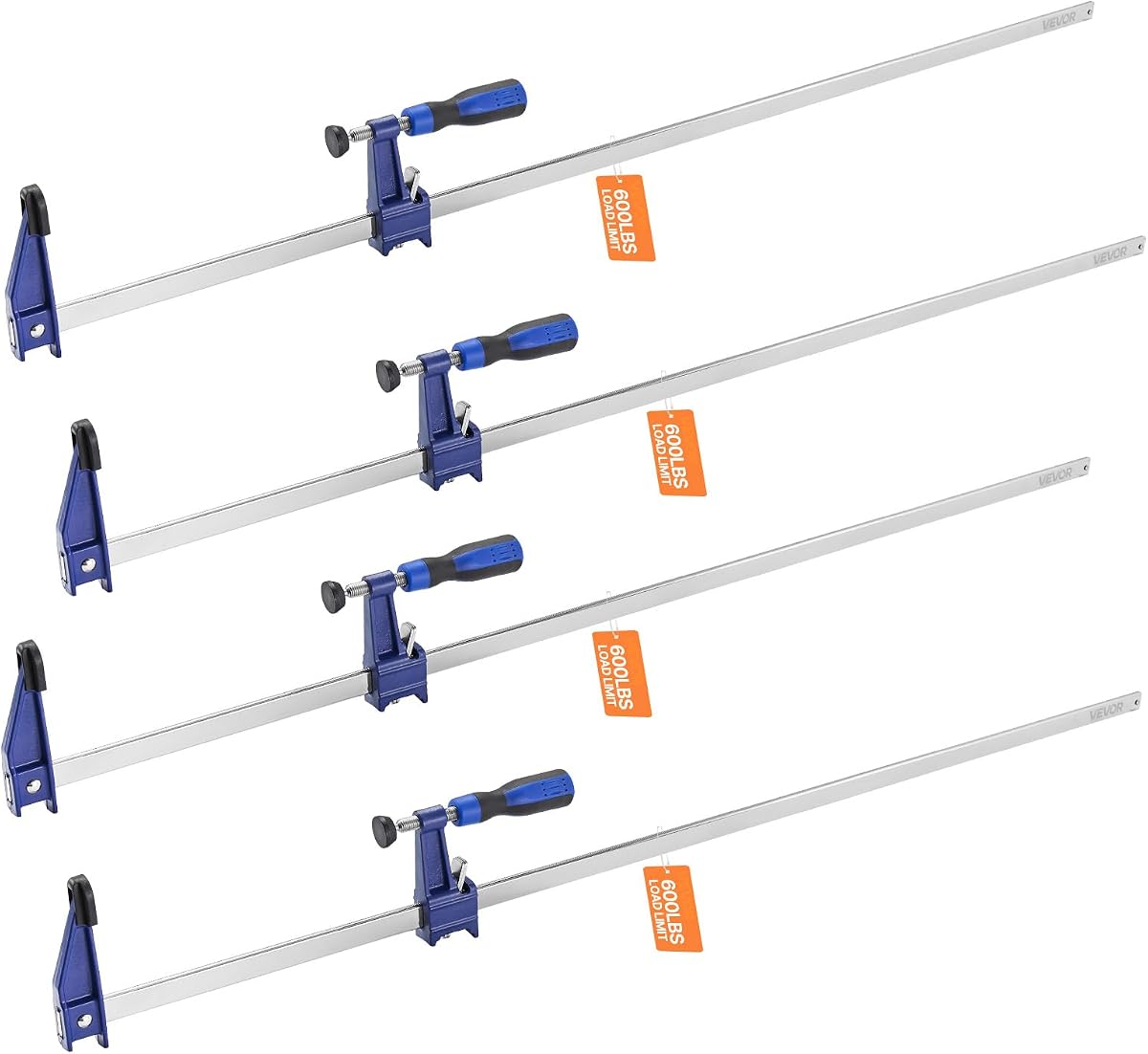 VEVOR 36" Bar Clamps for Woodworking, 4-Pack, 600 lbs Load Limit | 2-1/2 inch Depth, Lockable F-Clamp, Cast Iron and Carbon Steel, Easy to Use, Metalworking and DIY Projects
