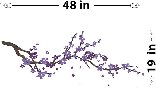 Miniatura 10 de Calcomanía de vinilo grande con ramas de cerezo japonés para decoración de habitación de niñas (marrón claro, rosa claro, blanco, 24 x 60 pulgadas)