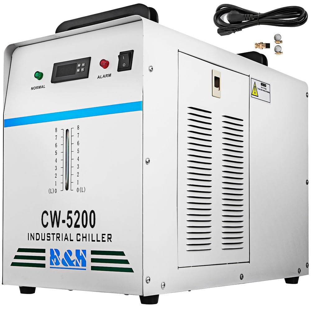 Enfriador de Agua Refrigerado Industrial 220V CW-5200DG para Tubo Láser de CO2 130/150W, Enfriador de Tubo Láser de Vidrio CO2 con Termostato Preciso, Tanque de Enfriamiento de 6L 1400W(CW-5200)