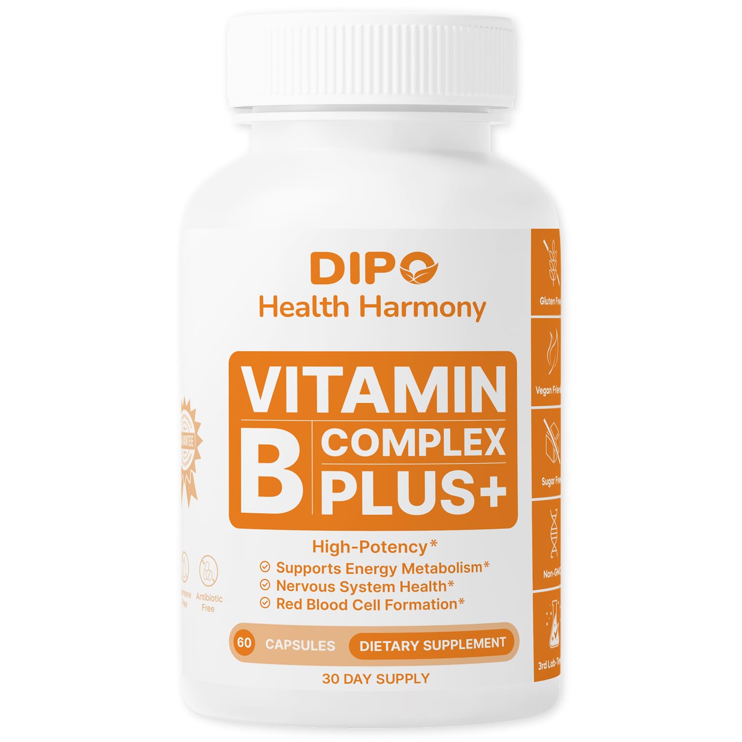 DIPO B-12 Complex Plus 2000mcg - Essential B Vitamins, Inositol & Choline - Hair Skin and Nails Vitamin - Supports Energy Metabolism & Brain Function - Vegan, 60 Capsules