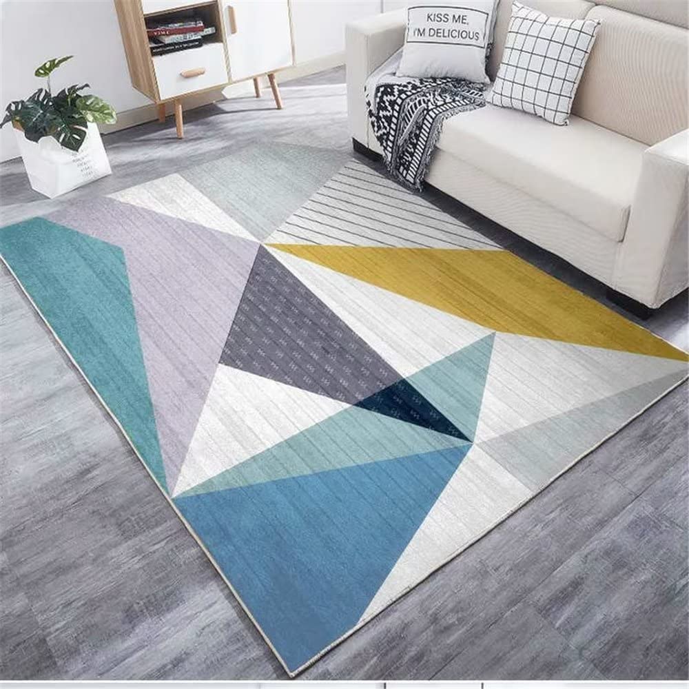 Tapis chambre fille bleu triangle géométrique simple 100x160cm doux