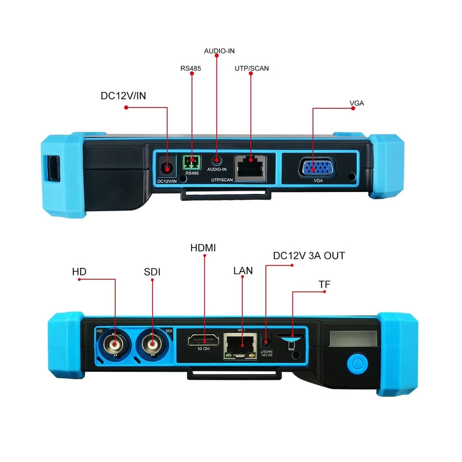 Tester per videocamera di sicurezza, Tester CCTV IP IPC5200 4K 8MP AHD CVI TVI SDI Telecamera Analogica Test H.265 Monitor CCTV Portatile Con Ingresso/uscita VGA(Blue 5200C Plus)