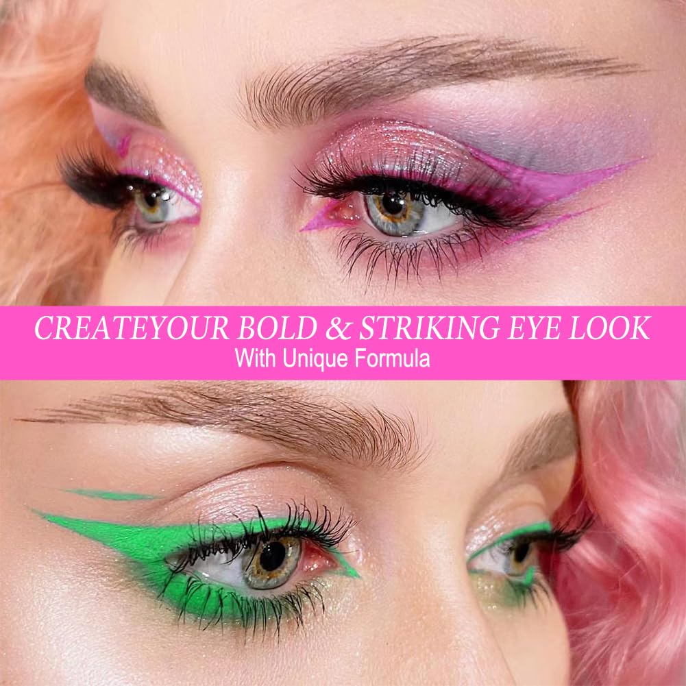 LOPHE Zestaw eyelinera, 6 kolorów, świecący eyeliner, matowe wykończenie, wodoodporny, trwały, płynny eyeliner z bardzo delikatnym pędzlem, na Halloween, karnawał