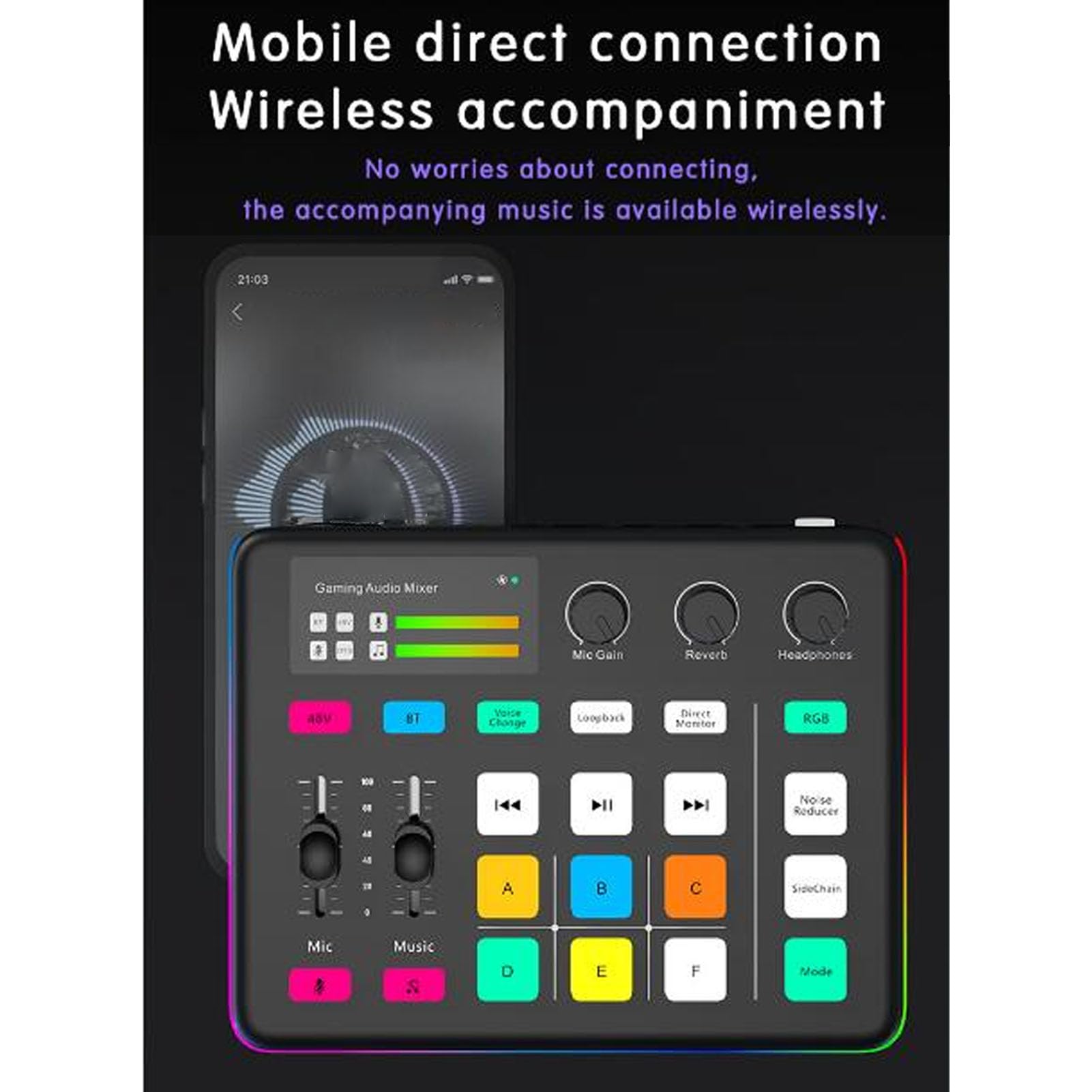 Live-Soundkarte, Bluetooth 3,5 Mm AUX-XLR-Eingang (BLACK) | Sound-Mixer-Board, Sprachwechsler, RGB-Licht, Rauschunterdrückung, für Telefon-Laptop-Podcast-Gaming
