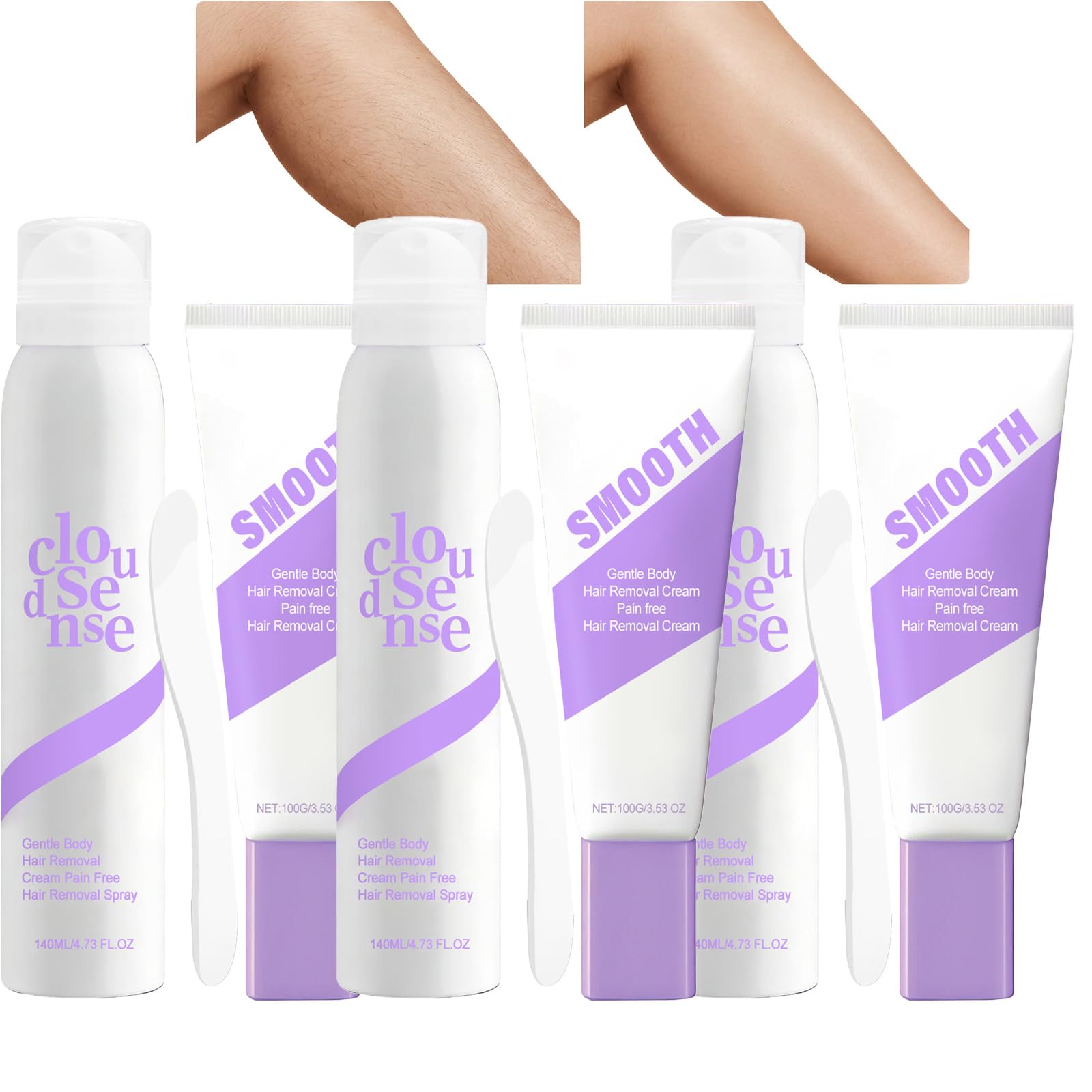 Cloud Sense spray do depilacji i delikatny bezbolesny krem do depilacji, jedwabisty i nawilżający zestaw do depilacji ciała dla wrażliwej skóry, nóg, ramion, linii bikini (3 szt.)