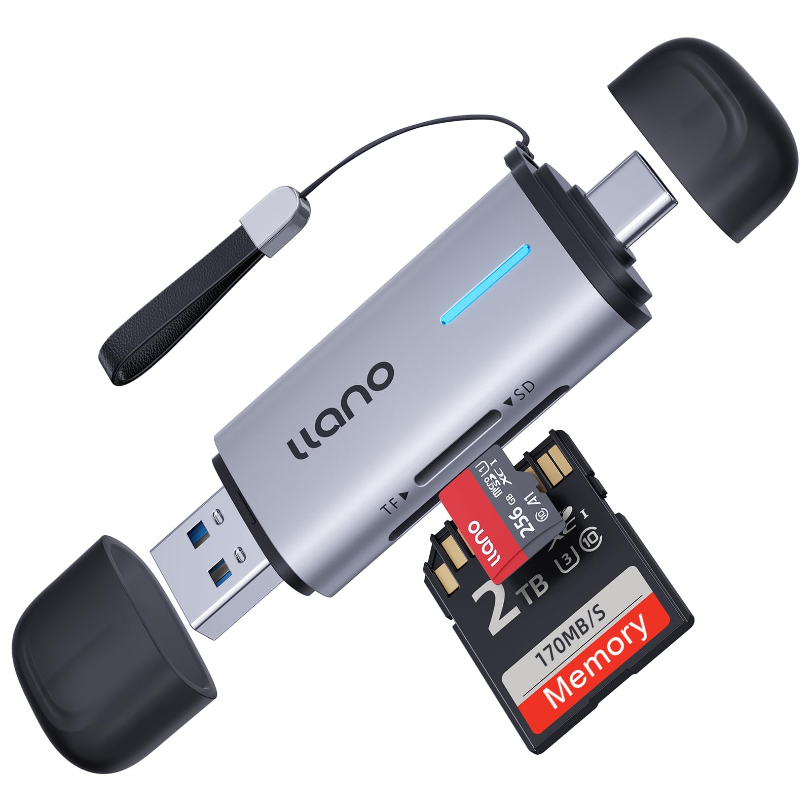 llano SD Kartenleser USB C, Dual Slots USB 3.0 Typ C Kartenleser Adapter 2 in 1 für SD&TF Karten, Micro SD, SDHC, kompatibel mit Laptop, PC, Phone, MacBook Pro/Air, iPad, Digitalkamera