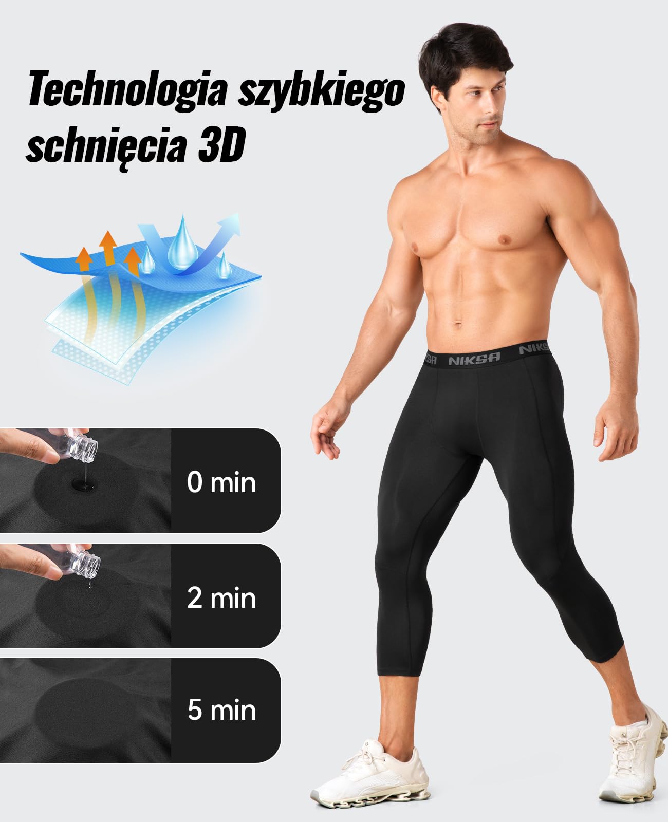 Niksa 3/4 długie spodnie kompresyjne, męskie spodnie do biegania, sportowe legginsy, odprowadzające pot, szybkoschnące, oddychające, do piłki nożnej, koszykówki, fitnessu