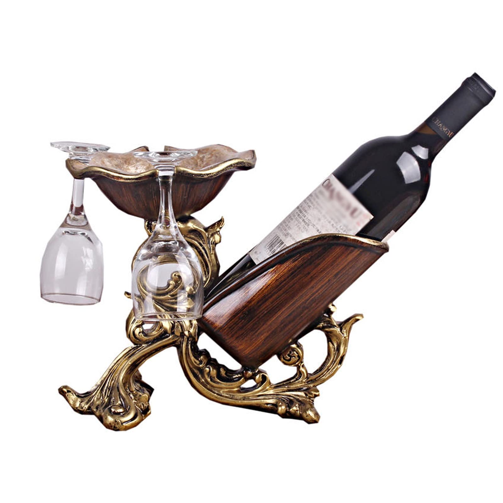 Soporte de Botella de Vino de Lujo, Estante de Soporte de Vino de Resina Retro con Orificio Colgante de 3 Copas, decoración de Mesa multifunción, decoración de Adorno