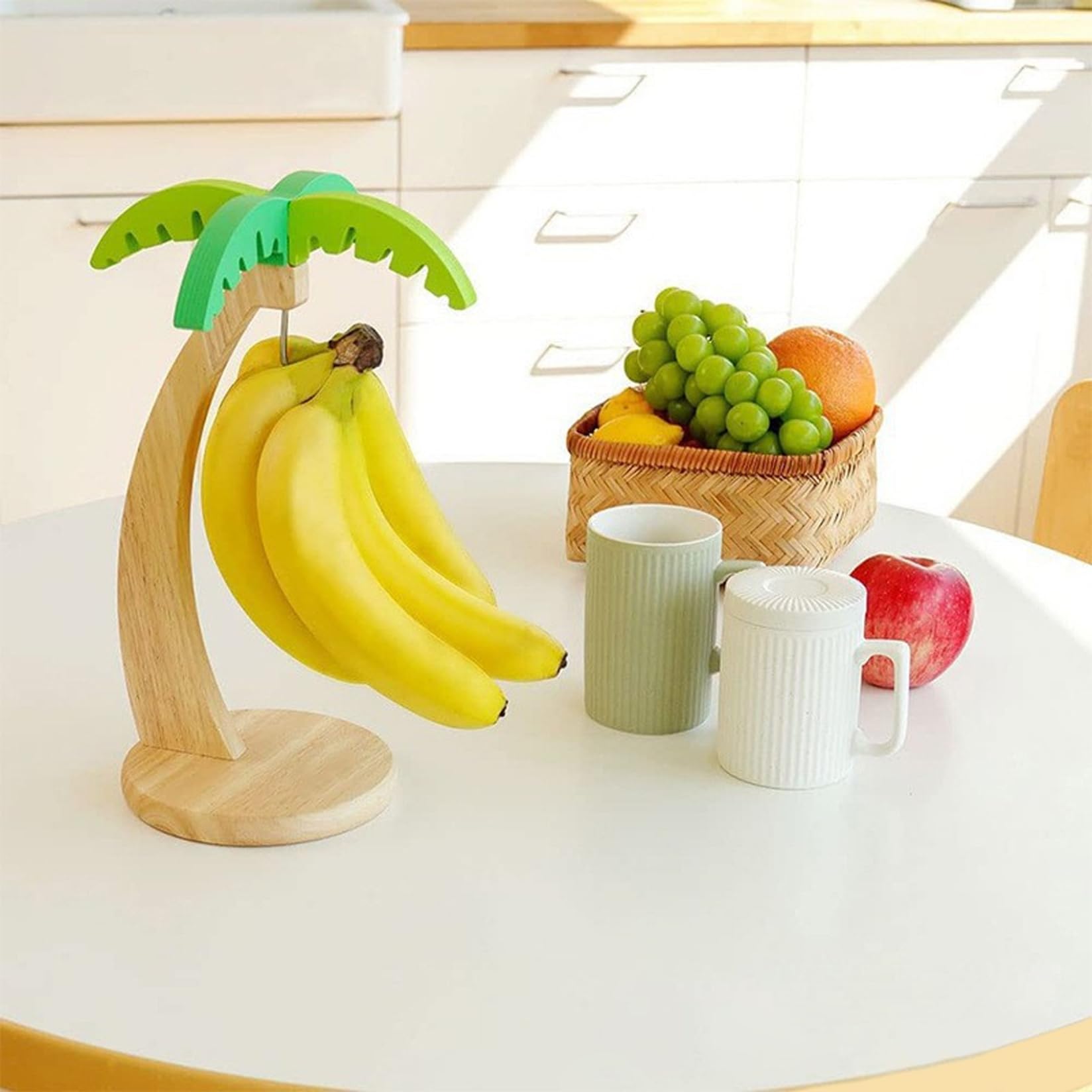 Supporto per banane a forma di albero in legno con gancio per banane con gancio Portafrutta rustico 13x6 pollici per bancone della cucina anche per maturazione Appendiabiti salvaspazio per la co
