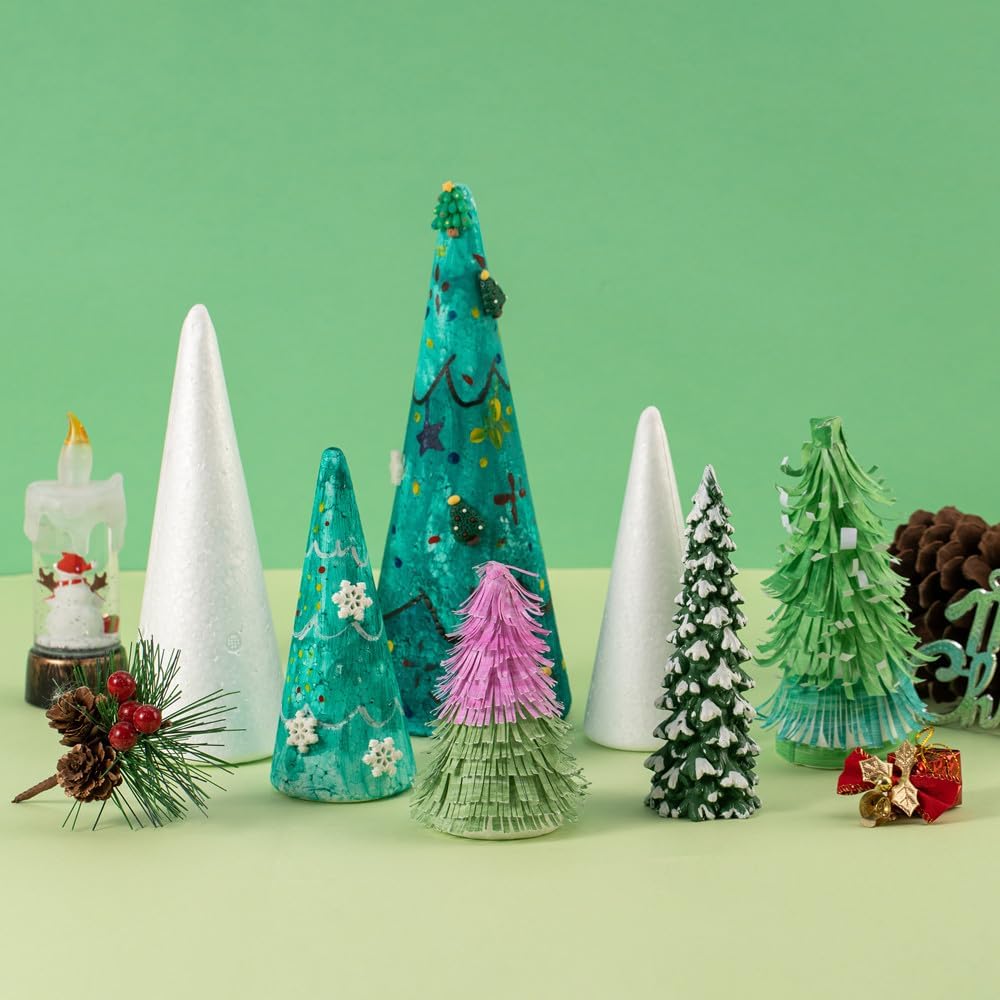 YURN Craft 4 Pack Foam Cones for Crafts, Foam Trees Cones, 3.82×9.49 in Cones Shaped Foam for Christmas Decorations, Gnomes, and DIY Art Projects. - Image 5