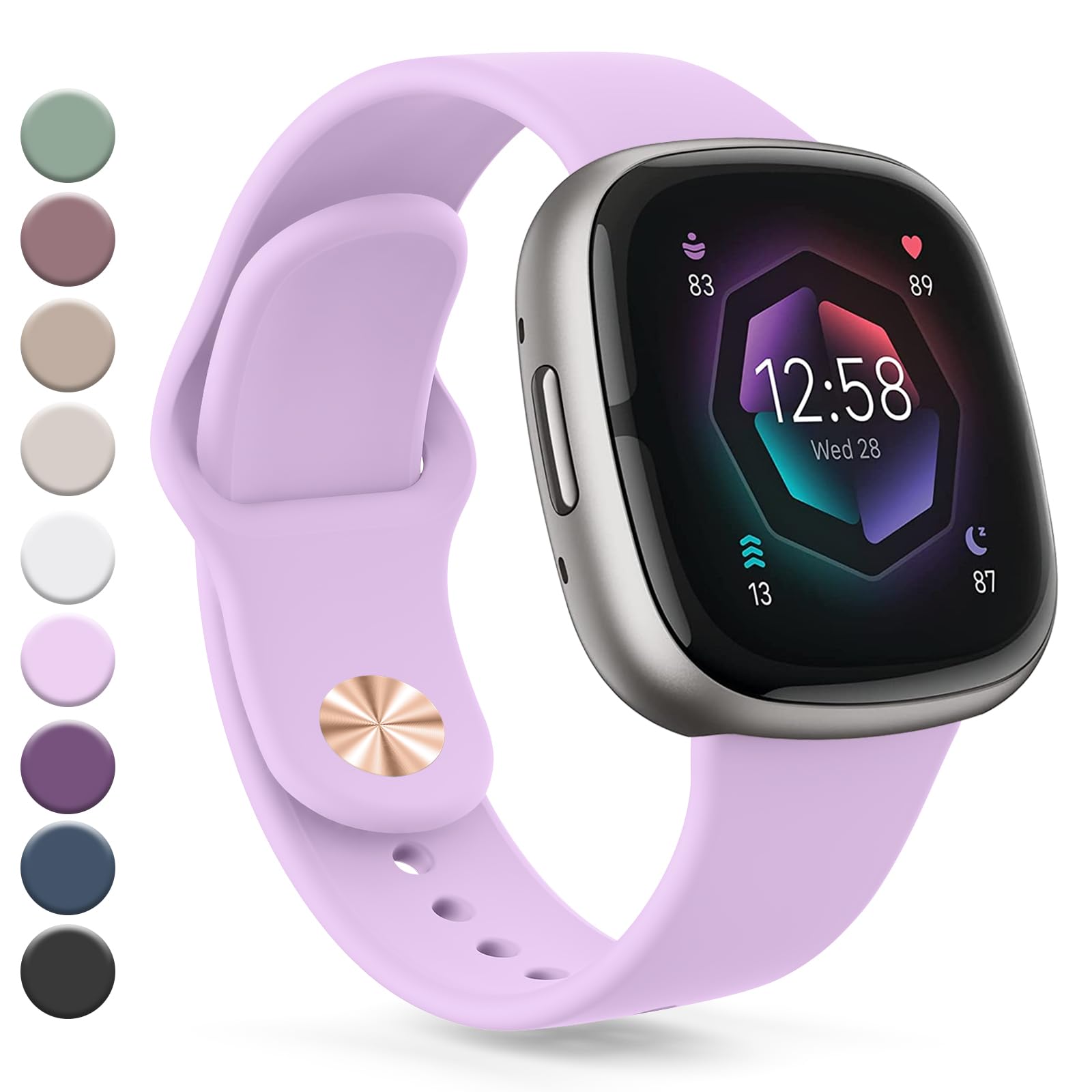 Vanjua Band Compatible with Fitbit Sense 2 / Sense Bands, Fitbit Versa 4 / Versa 3 Bands Women Men, Soft Silicone Replacement Strap for Fitbit Sense 2 / Versa 4 Smart Watch (Small, Lavender)