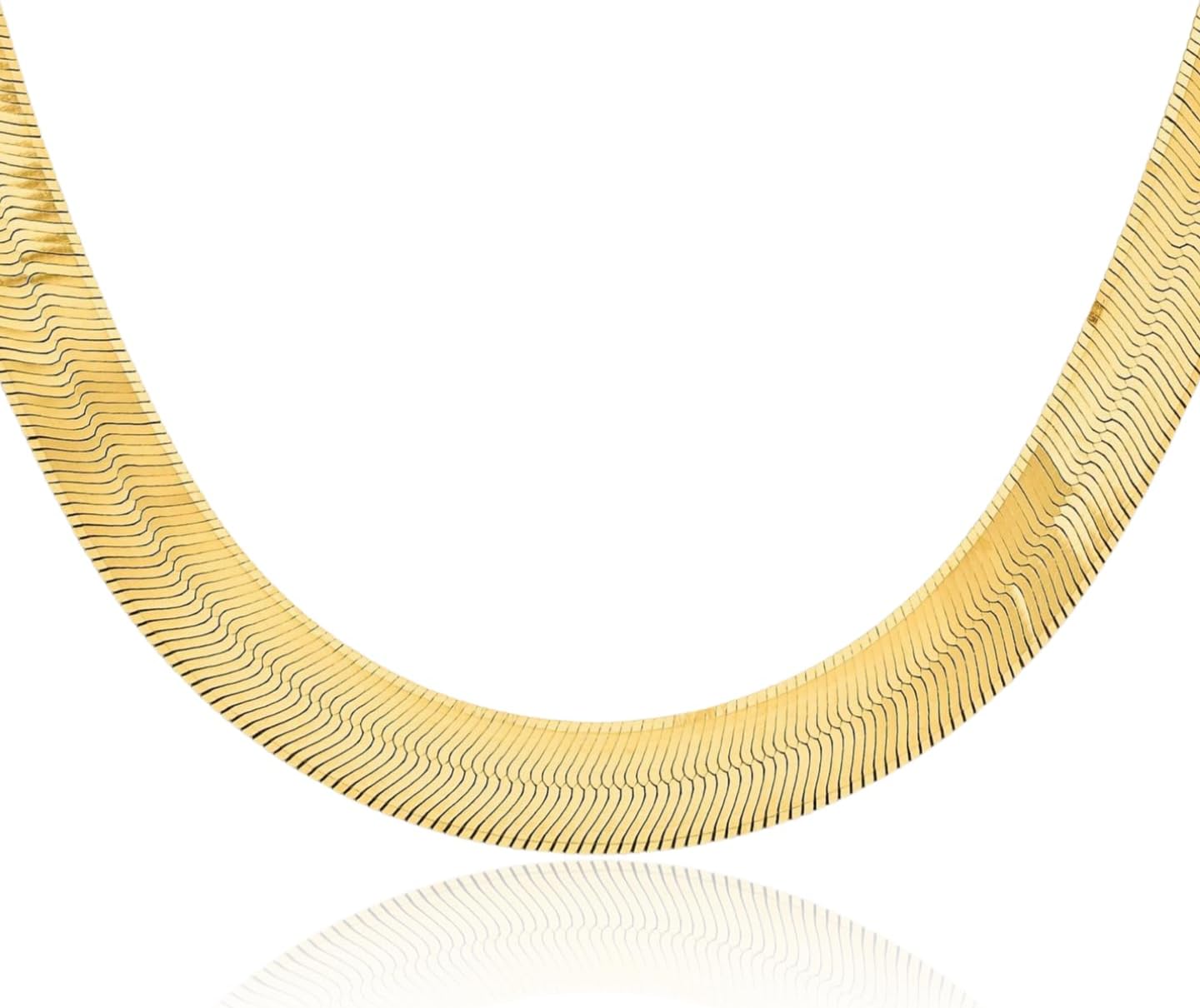IceCarats 14K Solid Yellow Gold 10mm Chunky Flat Herringbone Chain Necklace Polished