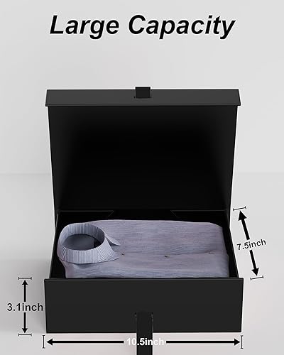 Miniatura 4 de Caja de regalo negra, 10.5 x 7.5 x 3.1 pulgadas, caja magnética decorativa de regalo con tapa y cinta para hombres y mujeres, caja plegable para