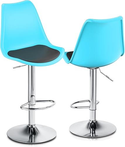 Miniatura 27 de Magshion Juego de 2 taburete giratorio de plástico con respaldo alto con almohadilla de asiento de cuero PU Chrome Air Lift w/reposapiés multicolor