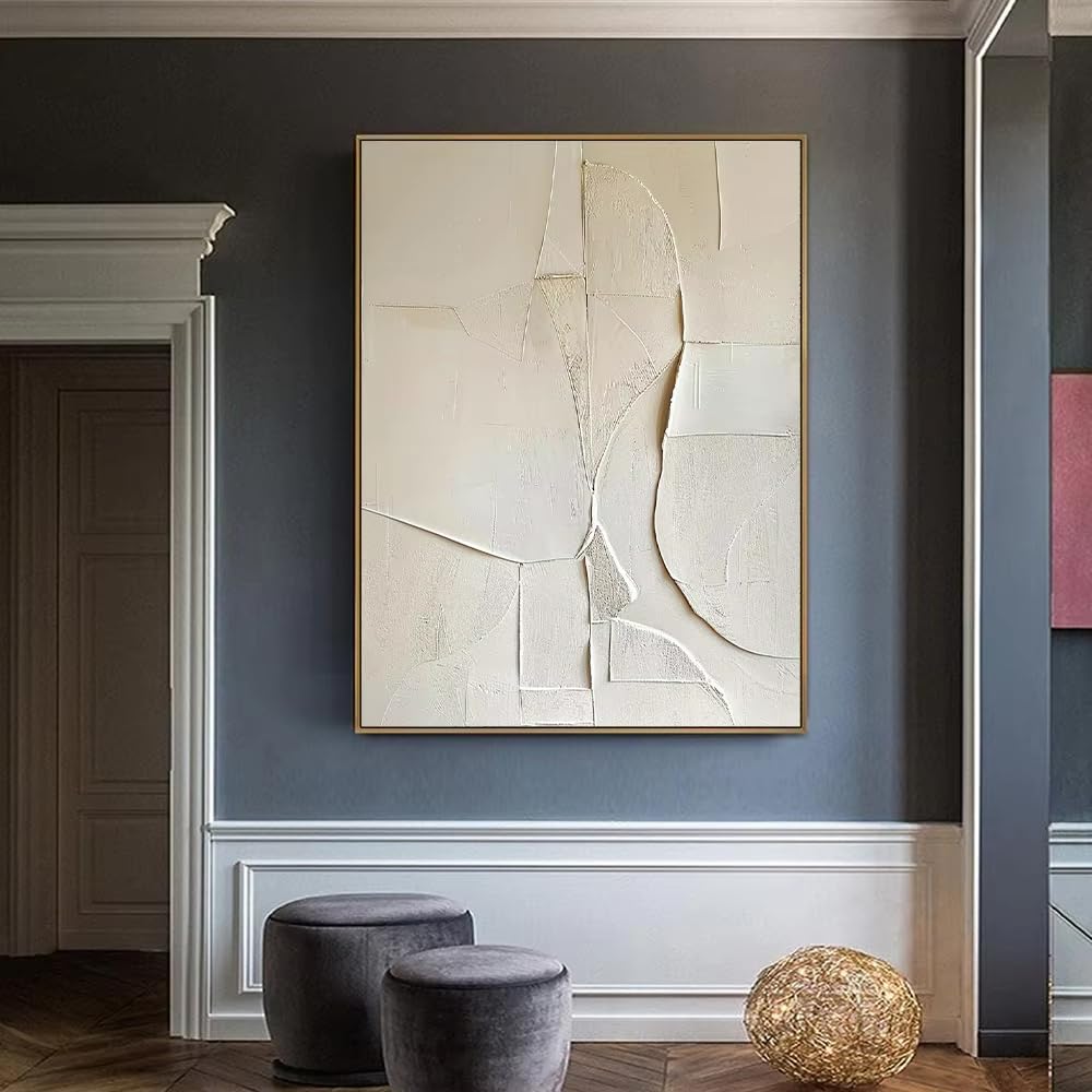 IHHGNB Modern Wabi Sab Creamy White Minimalist Painting Large Beige Texture Wall Art Beige and White Abstract Canvas Painting(70x100cm(28x39in)/No frame)