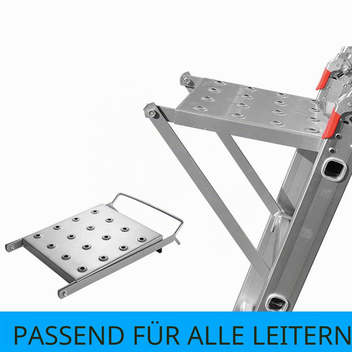 Einhängetritt Stabiler Arbeitspodest zum Einhängen in Leitern, Stehleitern, Anlegeleitern Trittfläche Plattform Leiter Zubehör Max. 150 Kg belastbar