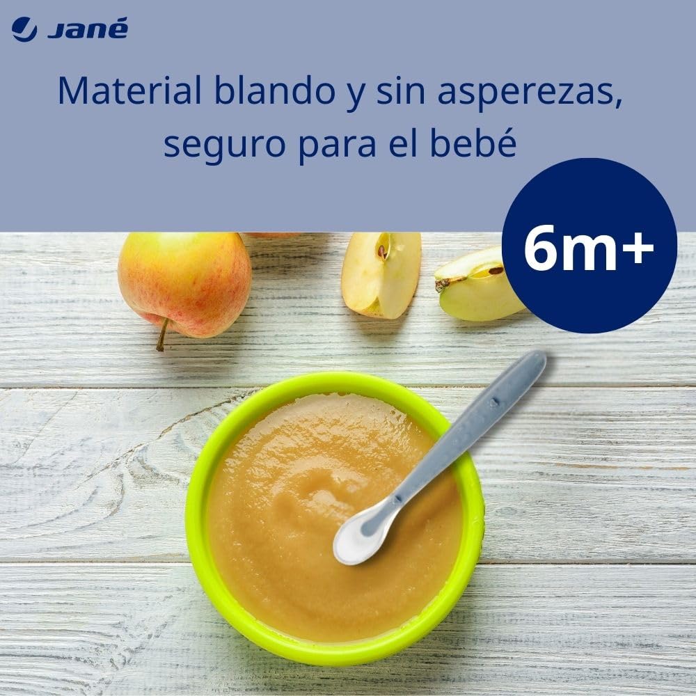Jané Cucharas de Silicona Bebé, 4 pcs Cuchara Aprendizaje, Punta Silicona Blanda, Libre BPA, Apto Lavavajillas, Color Sunset