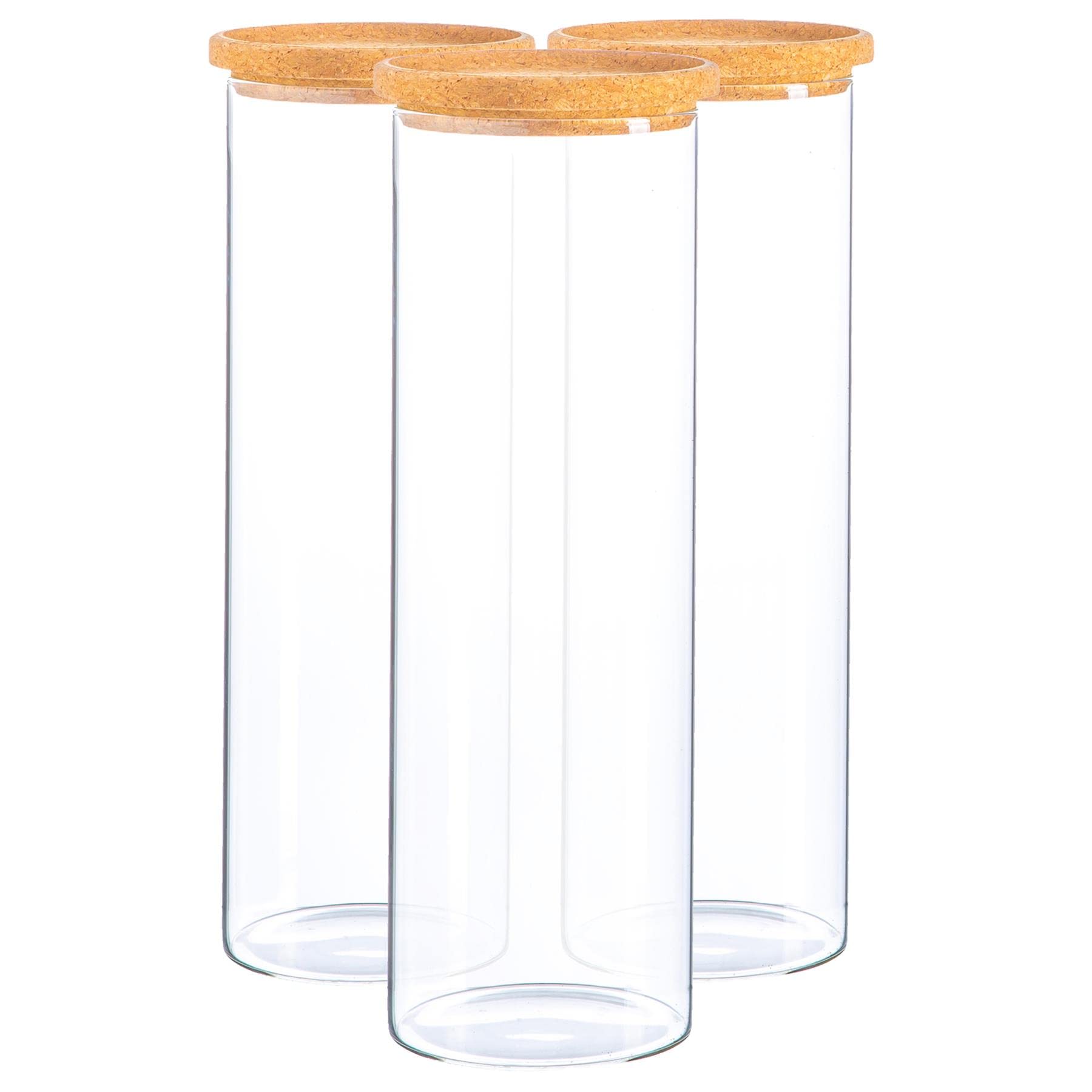 Argon Tableware Brown Scandi Storage Jars With Cork Lids - 3 Pack - Modern Round Organisation Container Glass Jar For Kitchens, Pantry, Bathrooms, Utility Rooms 2000Ml